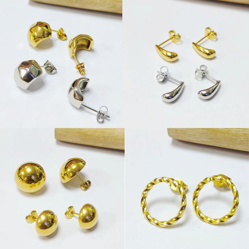 1 Pair Simple Style Geometric Titanium Steel Plating 18k Gold Plated Ear Studs