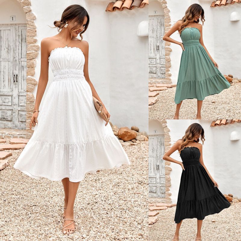 Women's A-line Skirt Simple Style Strapless Sleeveless Solid Color Midi Dress Daily