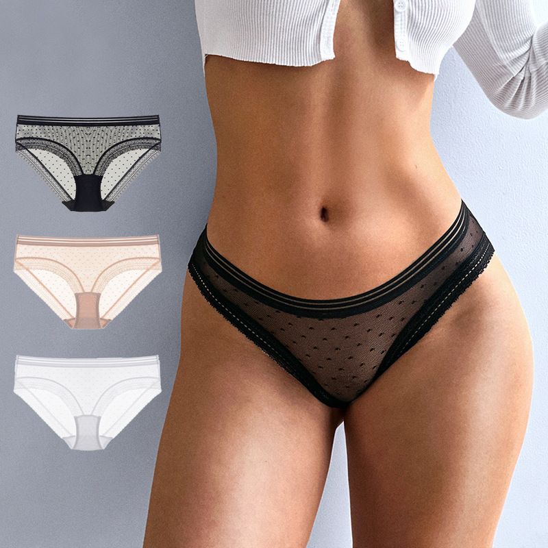 Solid Color Breathable Lace Low Waist Briefs Panties