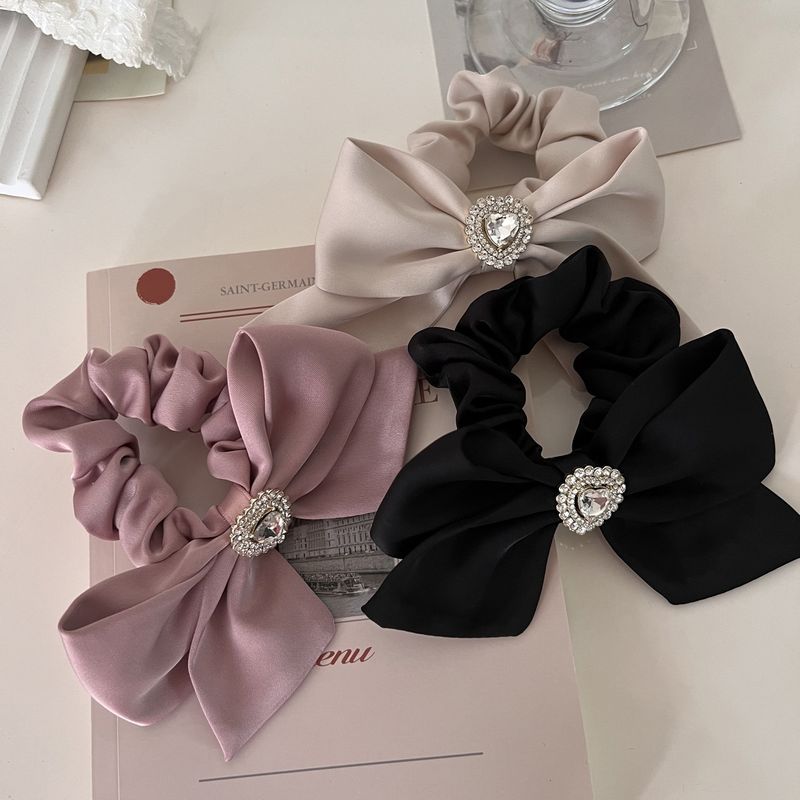 Simple Style Bow Knot Satin Inlay Rhinestones Hair Tie