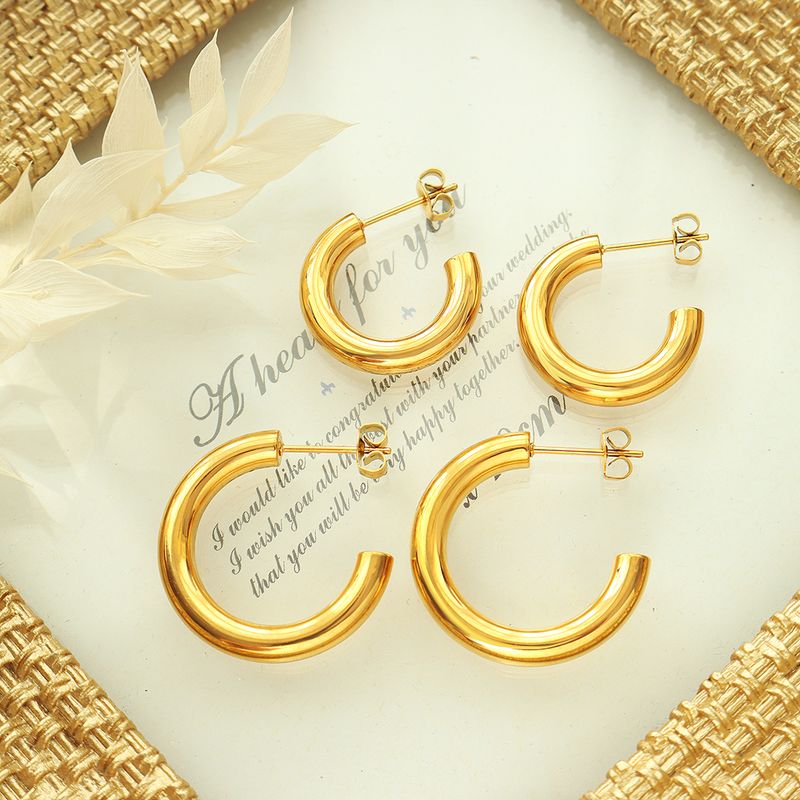 1 Pair Casual Simple Style C Shape Plating Titanium Steel 18k Gold Plated Ear Studs