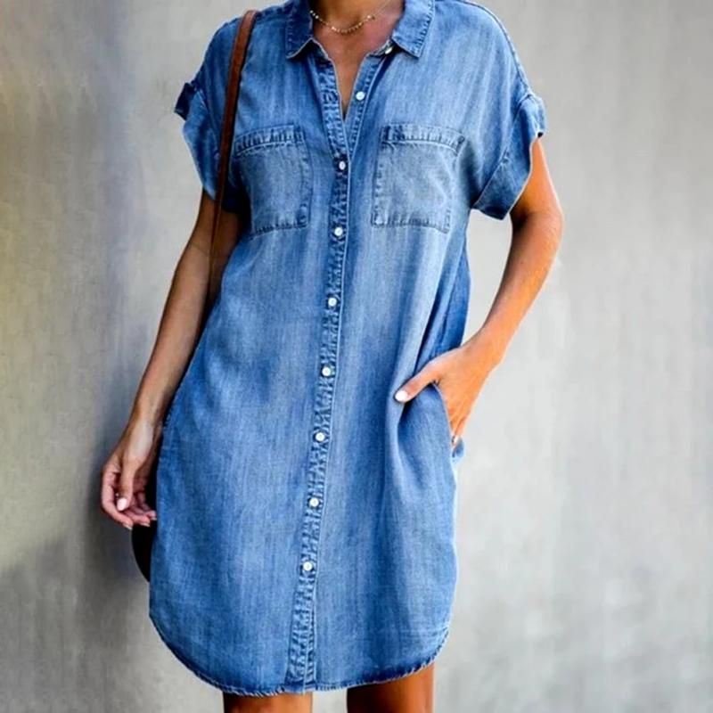 Women's Regular Dress Casual Turndown Short Sleeve Solid Color Above Knee Daily