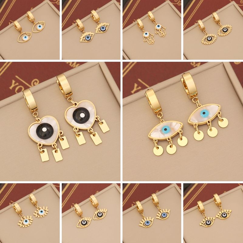 1 Pair IG Style Devil'S Eye Enamel Stainless Steel 18K Gold Plated Drop Earrings