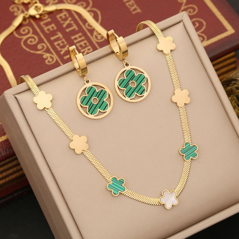 Simple Style Commute Flower Stainless Steel Plating Earrings Necklace