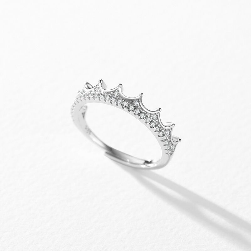 Elegant Crown Sterling Silver Inlay Zircon Rhodium Plated Rings