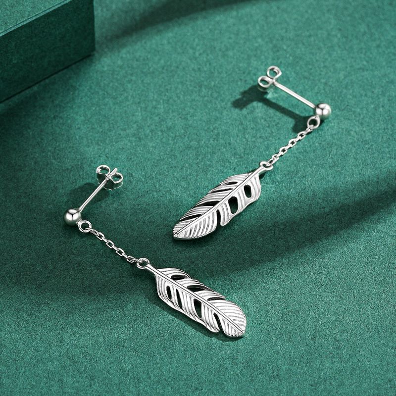 1 Pair Simple Style Artistic Leaves Sterling Silver Plating Hollow Out Silver Plated Drop Earrings