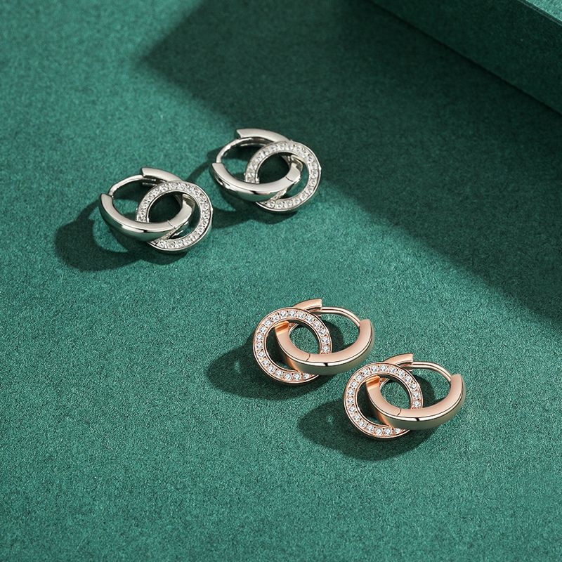 1 Pair Elegant Round Sterling Silver Plating Inlay Zircon Rose Gold Plated Rhodium Plated Hoop Earrings