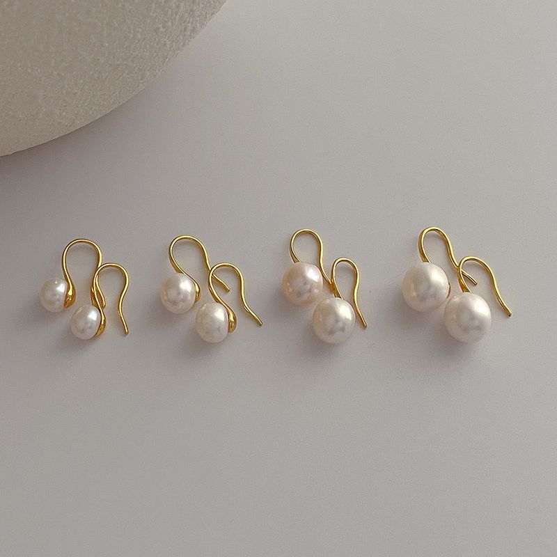 1 Pair Baroque Style Round Freshwater Pearl Copper Gold Plated Earrings