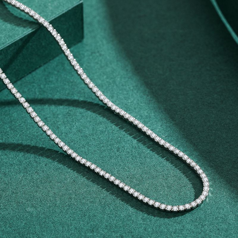 Luxuriös Einfacher Stil Runden Sterling Silber Überzug Inlay Zirkon Überzogen Mit Rhodium Halsband