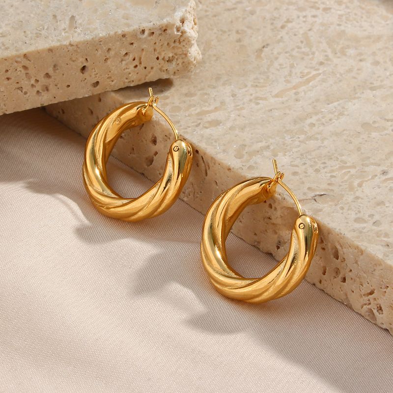 1 Pair Modern Style Simple Style Round Stainless Steel Plating 18k Gold Plated Hoop Earrings