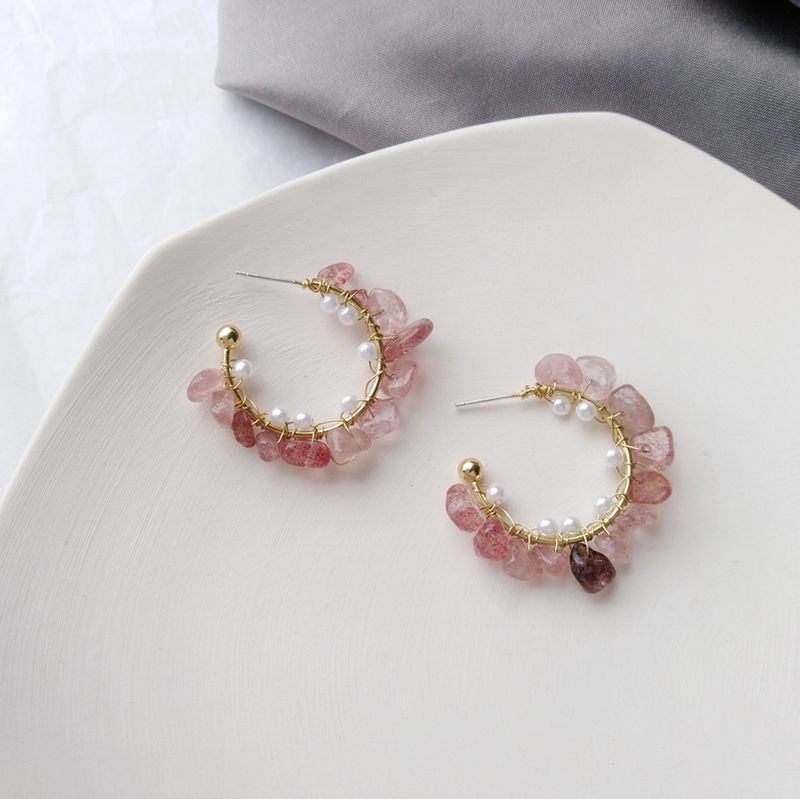 1 Pair Simple Style C Shape Patchwork Alloy Earrings