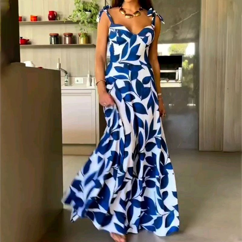 Women's One Shoulder Skirt Casual Strapless Printing Sleeveless Printing Maxi Long Dress Daily