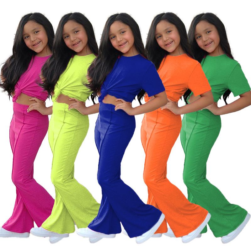 Einfacher Stil Einfarbig Polyester Mädchen Kleidung Sets