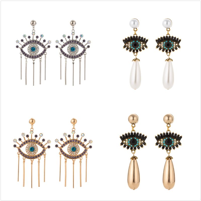 Simple Style Eye Alloy Inlay Rhinestones Women's Drop Earrings