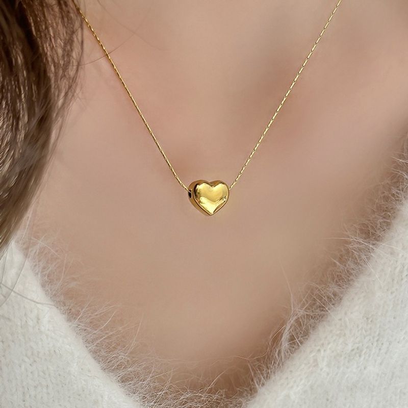 Simple Style Heart Shape Titanium Steel Plating Pendant Necklace