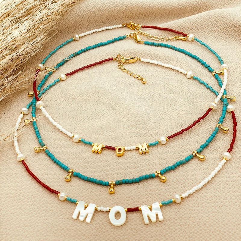 Mama Einfacher Stil Brief Perlen Stricken Perle Überzug 18 Karat Vergoldet Muttertag Frau Halskette
