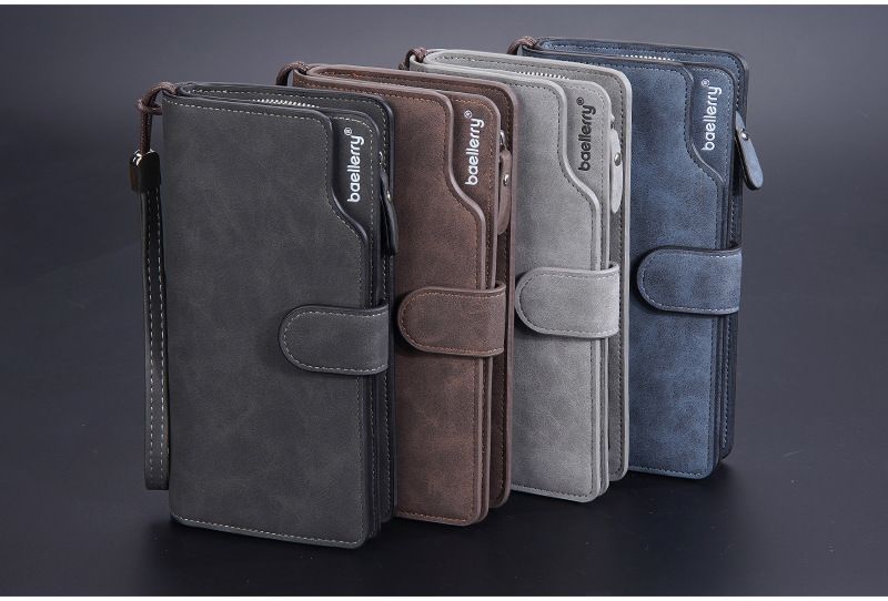 Men's Letter Solid Color Pu Leather Zipper Buckle Wallets