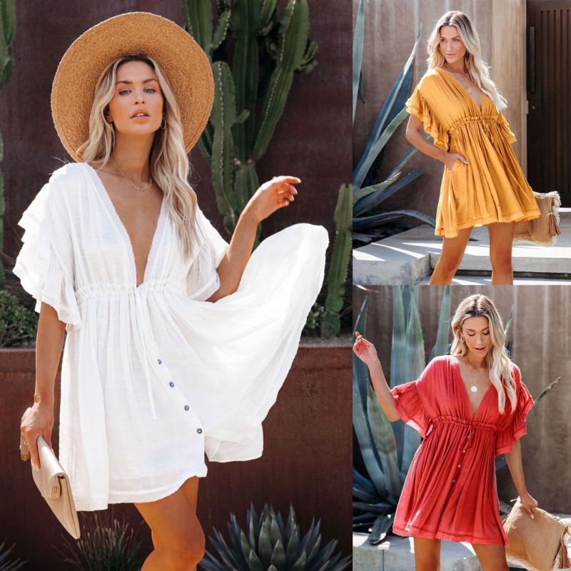 Women's Sexy Solid Color Backless Cover Ups