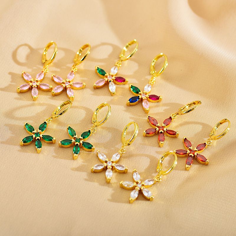 1 Pair Elegant Sweet Flower Copper Drop Earrings