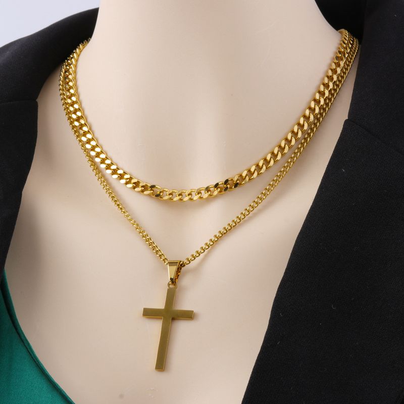 Retro Cross Stainless Steel Titanium Steel Plating Gold Plated Layered Necklaces