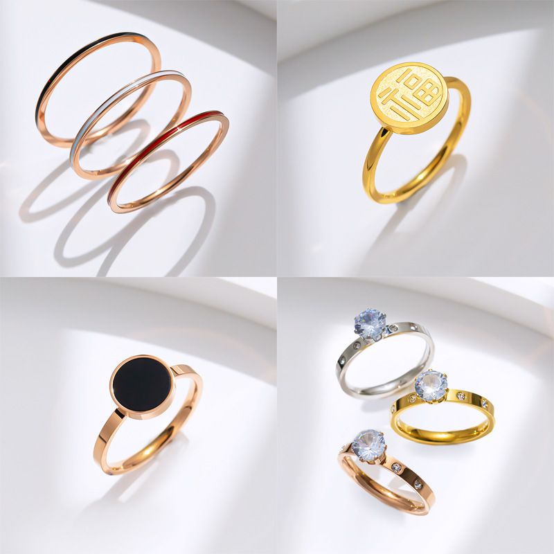 201 Stainless Steel 18K Gold Plated Simple Style Inlay Solid Color Rhinestones Rings
