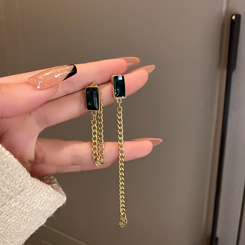 1 Pair Retro Simple Style Rectangle Plating Inlay Copper Artificial Crystal 14k Gold Plated Drop Earrings