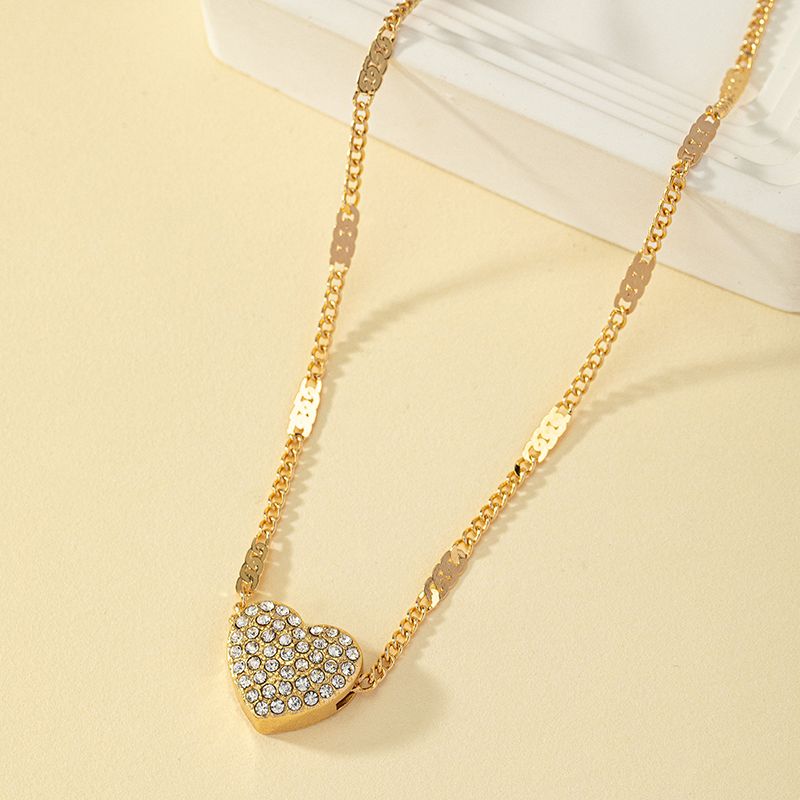 Wholesale Jewelry Ins Style Commute Heart Shape Alloy Rhinestones Pendant Necklace