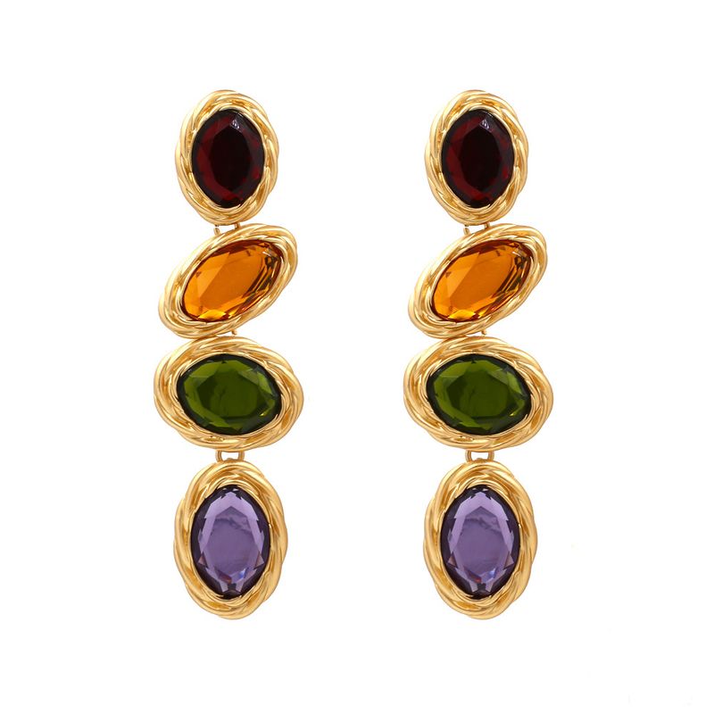 Retro Oval Mixed Materials Inlay Rhinestones Glass Women's Drop Earrings