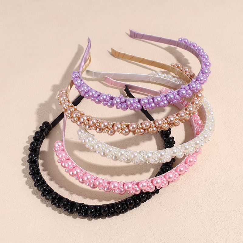 Simple Style Solid Color Imitation Pearl Beaded Hair Band