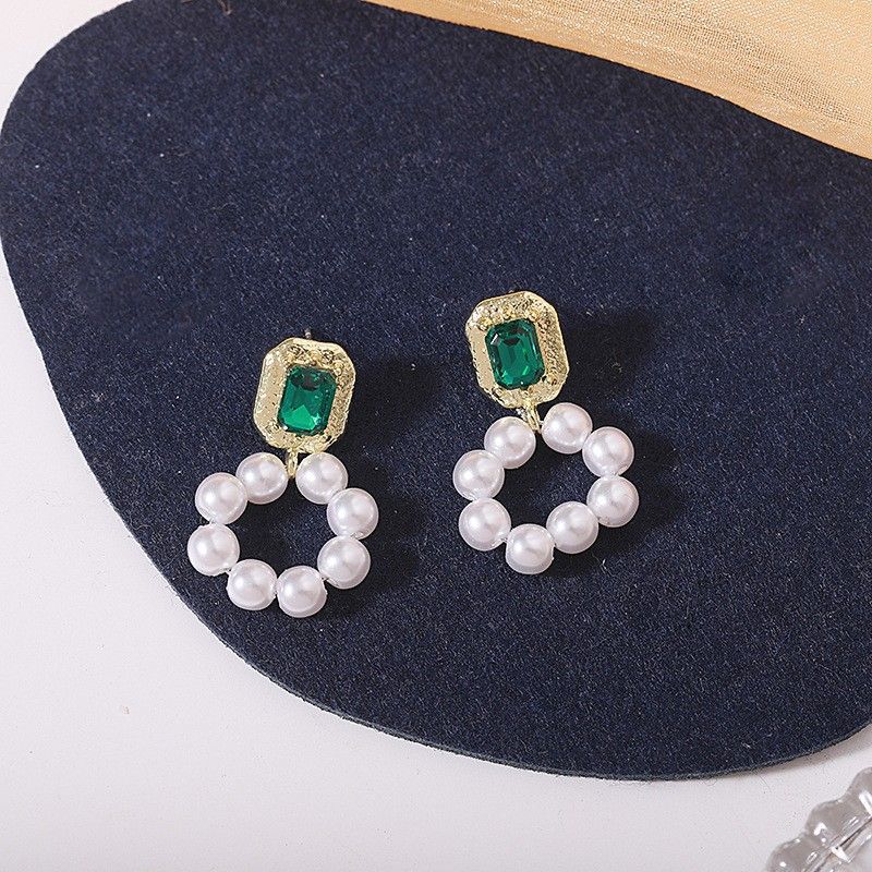 Simple Style Rectangle Alloy Pearl Inlay Rhinestones Women's Drop Earrings