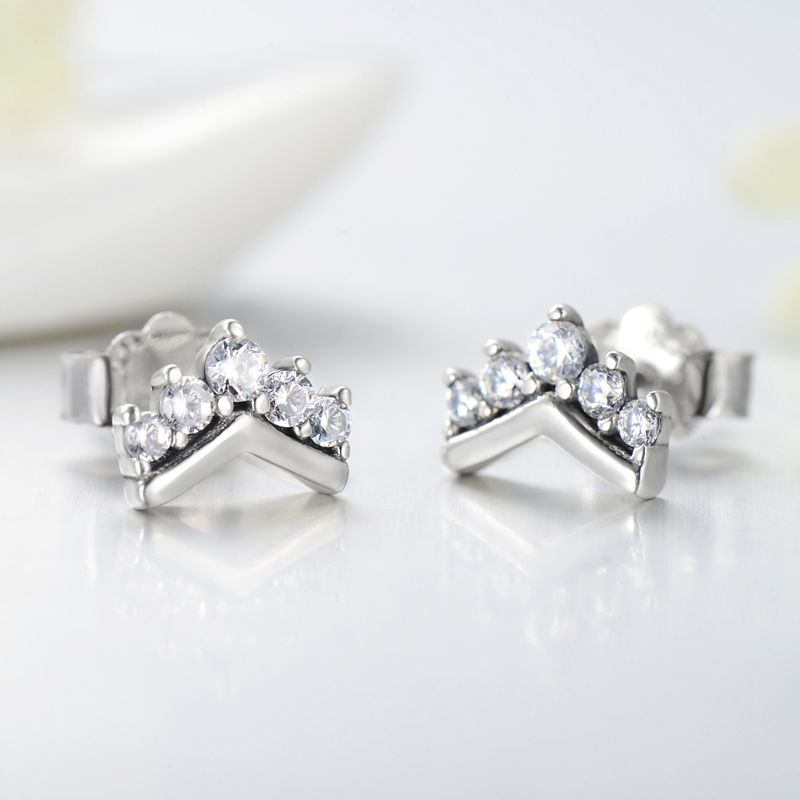 1 Pair Cute Crown Sterling Silver Plating Inlay Zircon Rose Gold Plated Ear Studs
