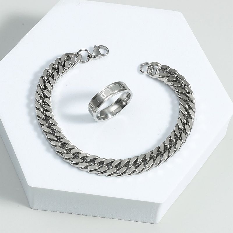 Men&#39;s Stainless Steel Roman Numeral Ring Chain Bracelet