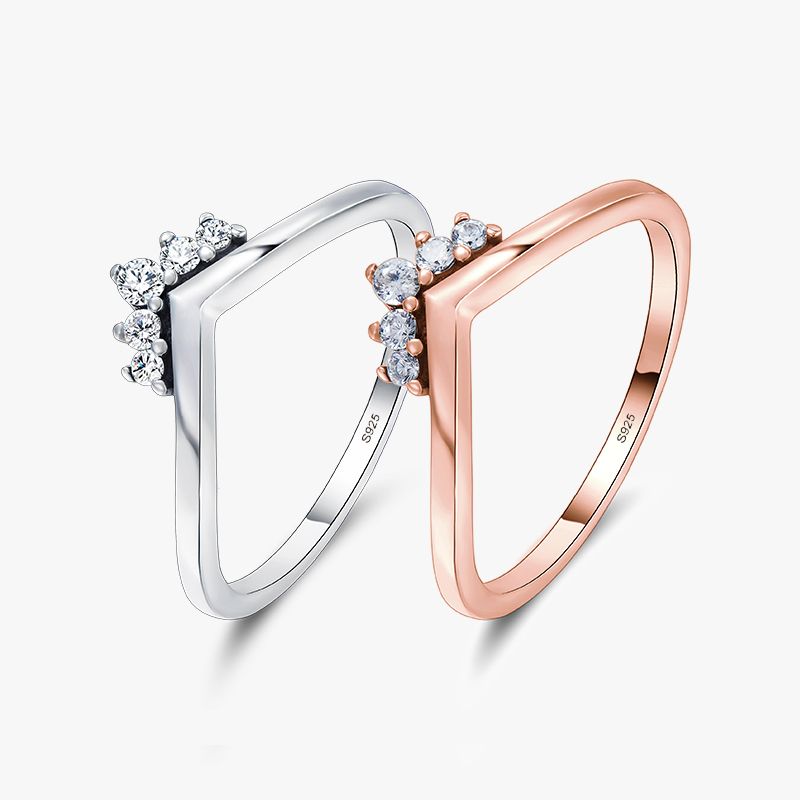 Simple Style Crown Sterling Silver Plating Inlay Zircon Rose Gold Plated Rings