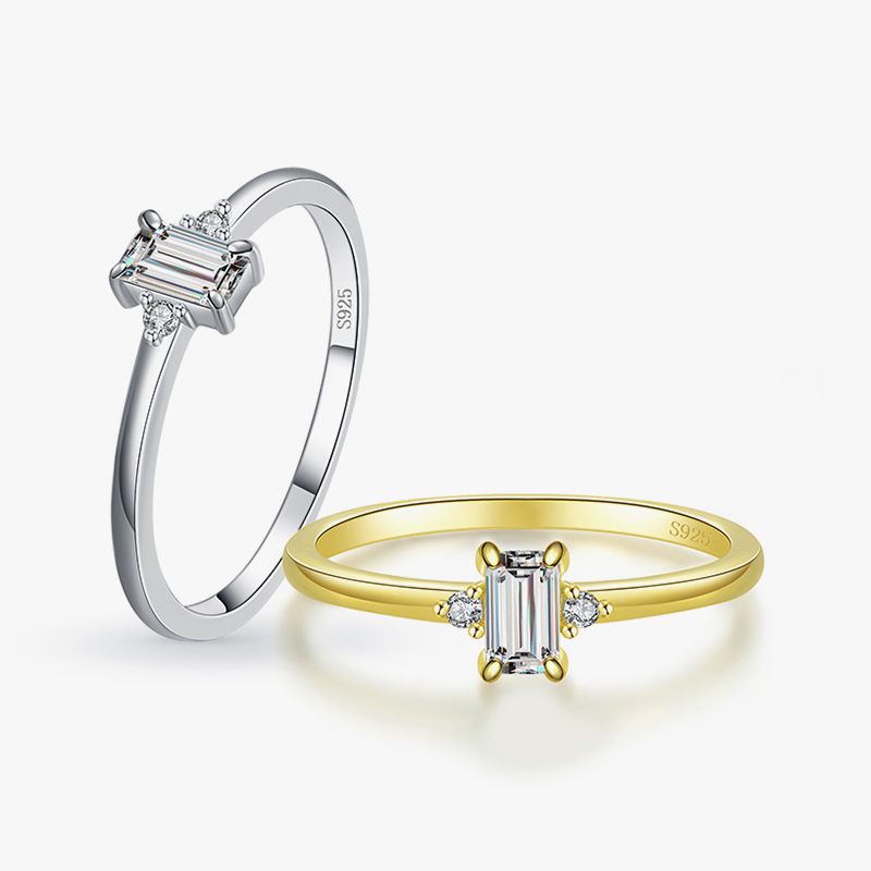 Shiny Rectangle Sterling Silver Plating Inlay Zircon 14k Gold Plated Rhodium Plated Rings