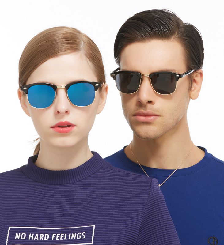 Punk Classic Style Square Tac Toad Glasses Patchwork Half Frame Men's Sunglasses
