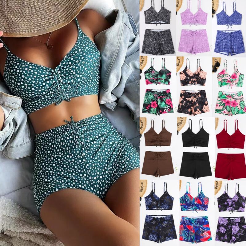 Women's Leaves Polka Dots Solid Color Printing 2 Piece Set Bikinis