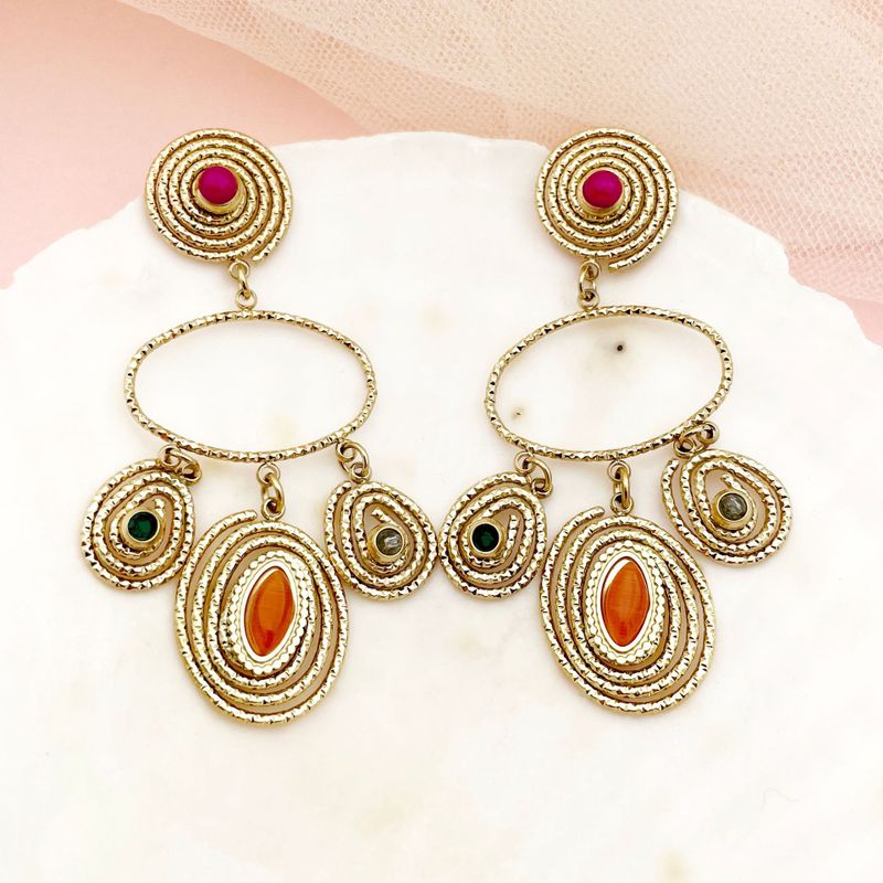 1 Pair Elegant Oval Enamel Inlay 304 Stainless Steel Zircon 14K Gold Plated Drop Earrings