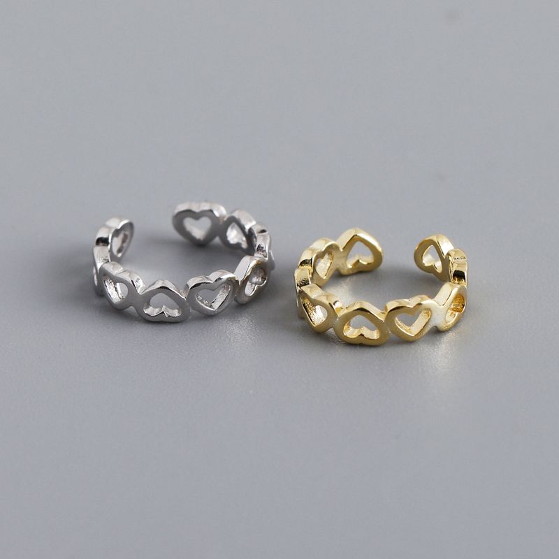 1 Piece Ins Style Heart Shape Sterling Silver Hollow Out Ear Clips