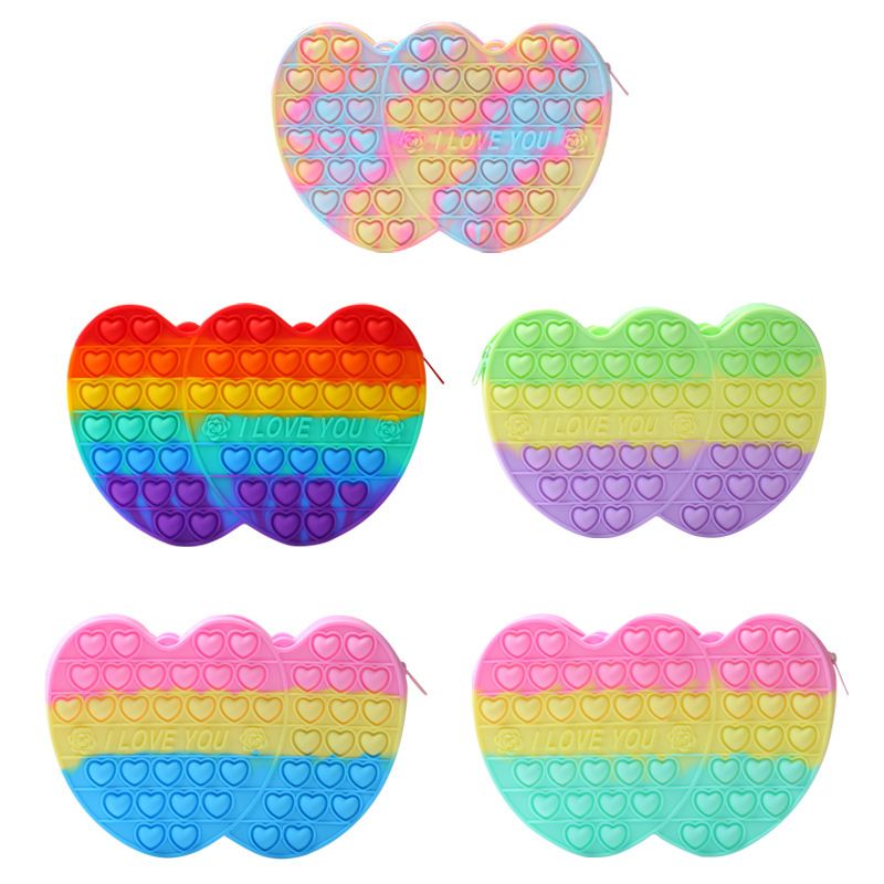 Kid's Color Block Heart Shape Silica Gel Multicolor Zipper Kids Wallets