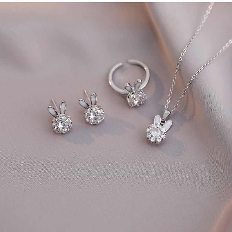 Cute Animal Titanium Steel Inlay Zircon Women's Rings Earrings Necklace