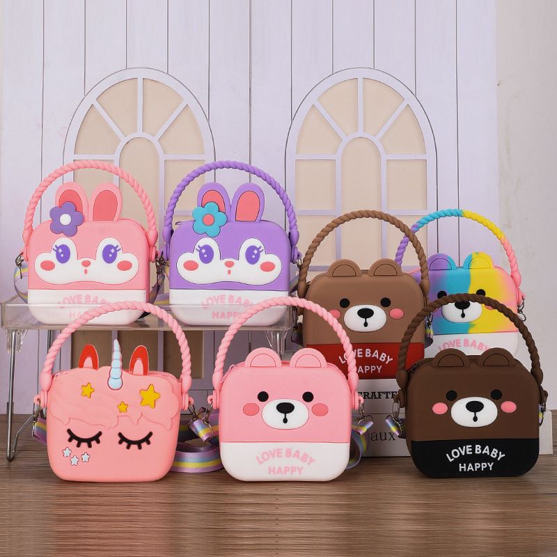 Kid's All Seasons Silica Gel Animal Cute Square Zipper Handbag