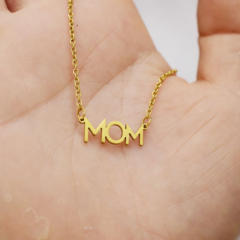 Elegant Mama Simple Style Letter Titanium Steel Gold Plated Pendant Necklace