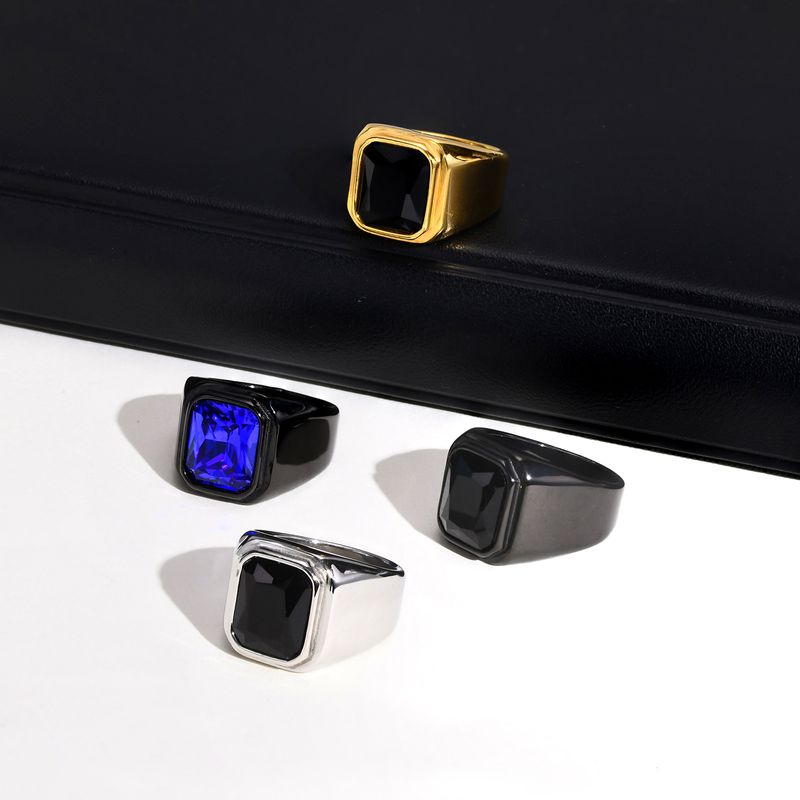Punk Cool Style Square 304 Stainless Steel Inlay Glass 18K Gold Plated Men'S Rings