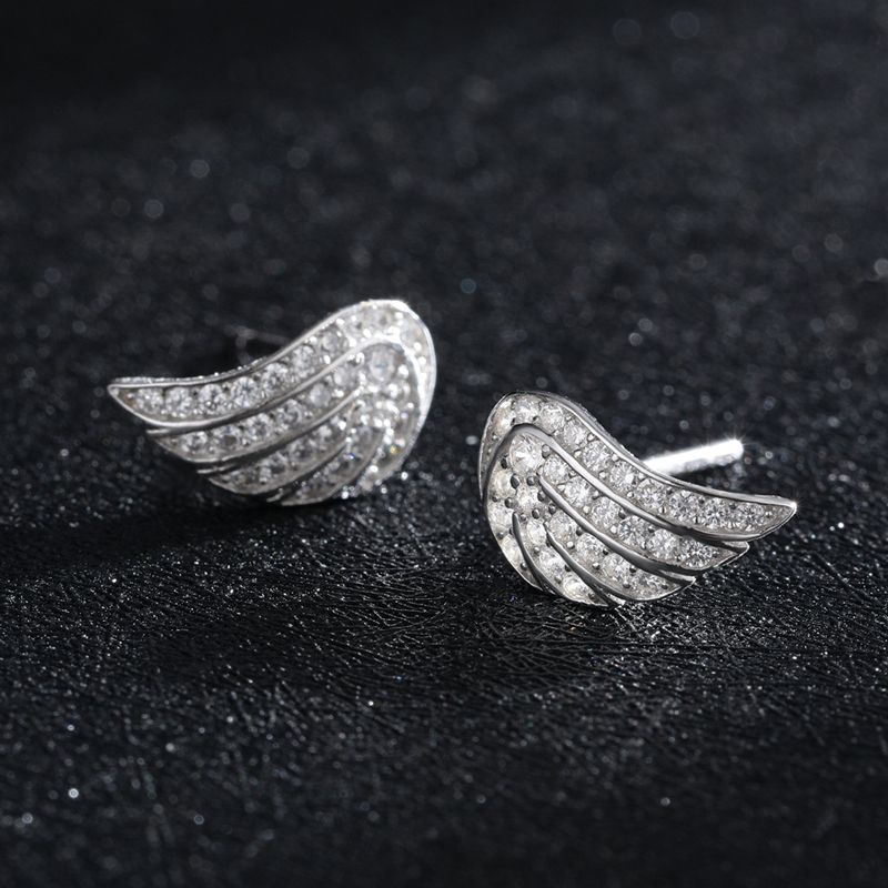 1 Pair Ins Style Fairy Style Korean Style Angel Wings Sterling Silver Plating Inlay Zircon Rhodium Plated Ear Studs