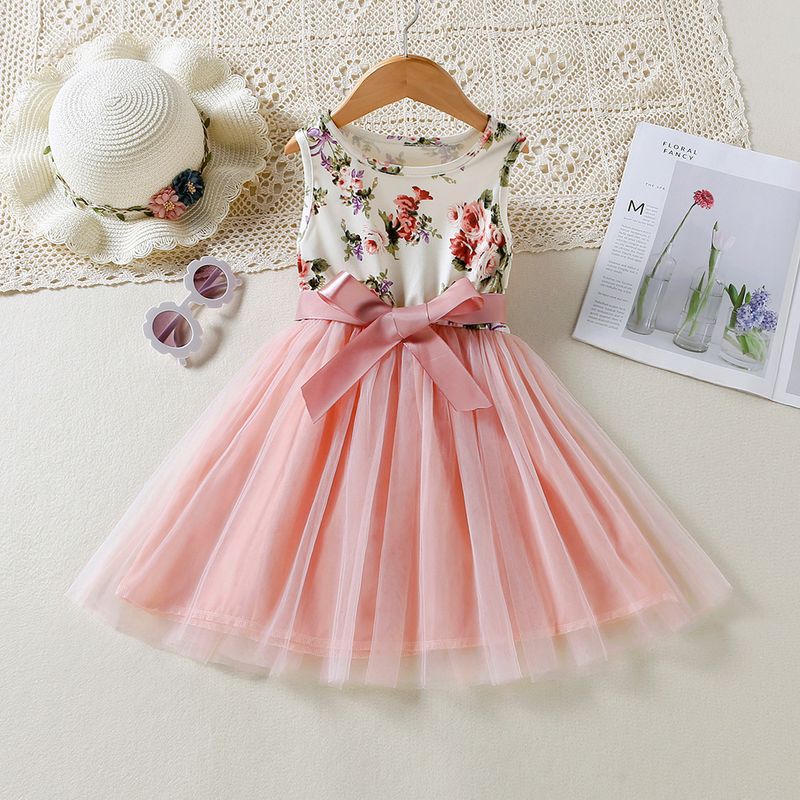 Cute Simple Style Bow Knot Patchwork Cotton Girls Dresses