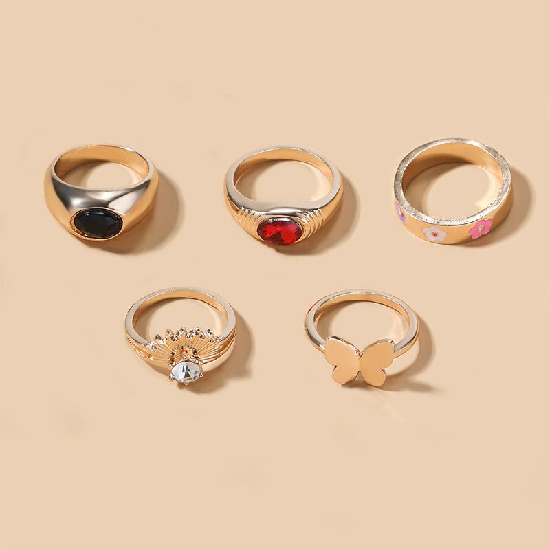 Vintage Style Simple Style Roman Style Solid Color Butterfly Alloy Women's Rings