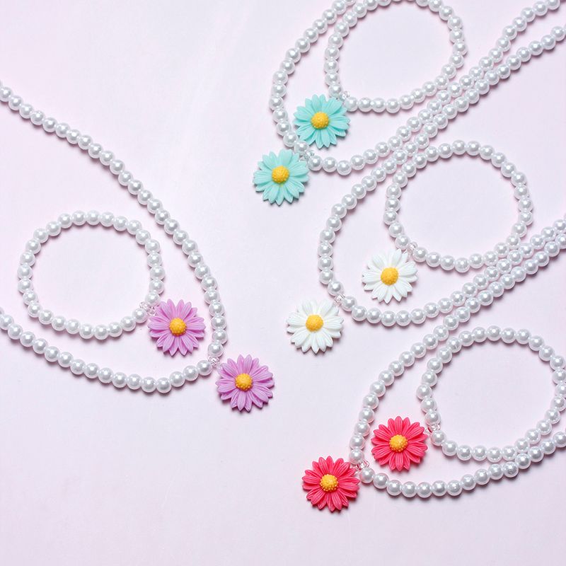 Cute Pastoral Flower Plastic Resin Beaded Handmade Girl's Bracelets Necklace