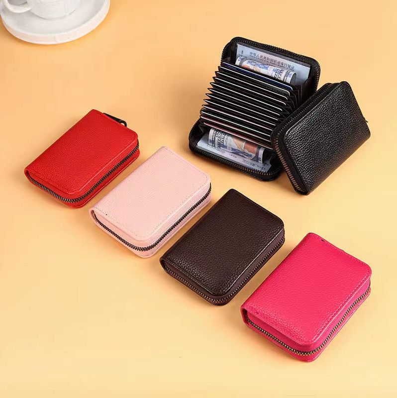 Unisex Solid Color Pu Leather Zipper Card Holders
