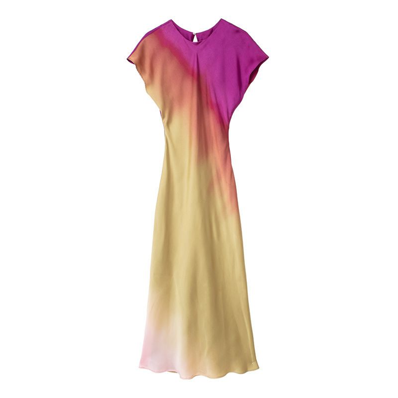 Women's A-line Skirt Elegant Round Neck Printing Sleeveless Tie Dye Gradient Color Maxi Long Dress Date