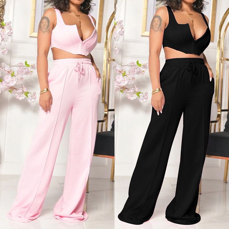 Women's Casual Solid Color Polyester Backless Pants Sets